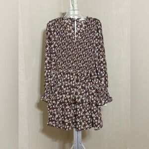 Promesa Brown Floral Smocked Mini Dress Small Cottagecore Boho Prairie Romantic